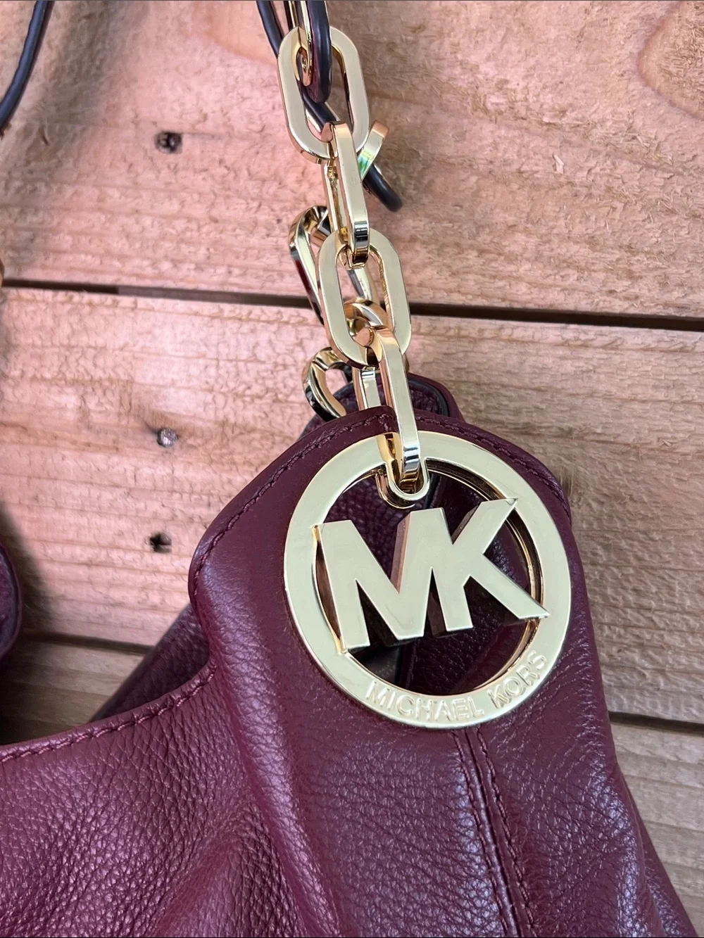 Michael Kors Plum Pebbled Leather Shoulder Hobo with Gold Hardware